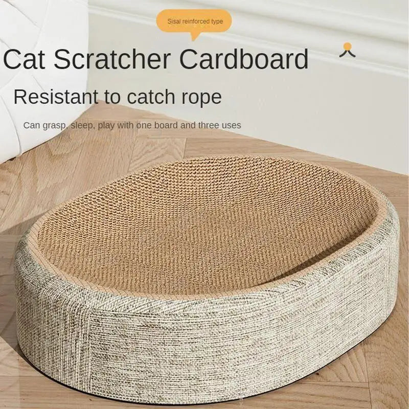 Arranhador 2 em 1 para Gatos, Protege Móveis, Afia Garras, Brinquedo Oval em Sisal Resistente ao Desgaste