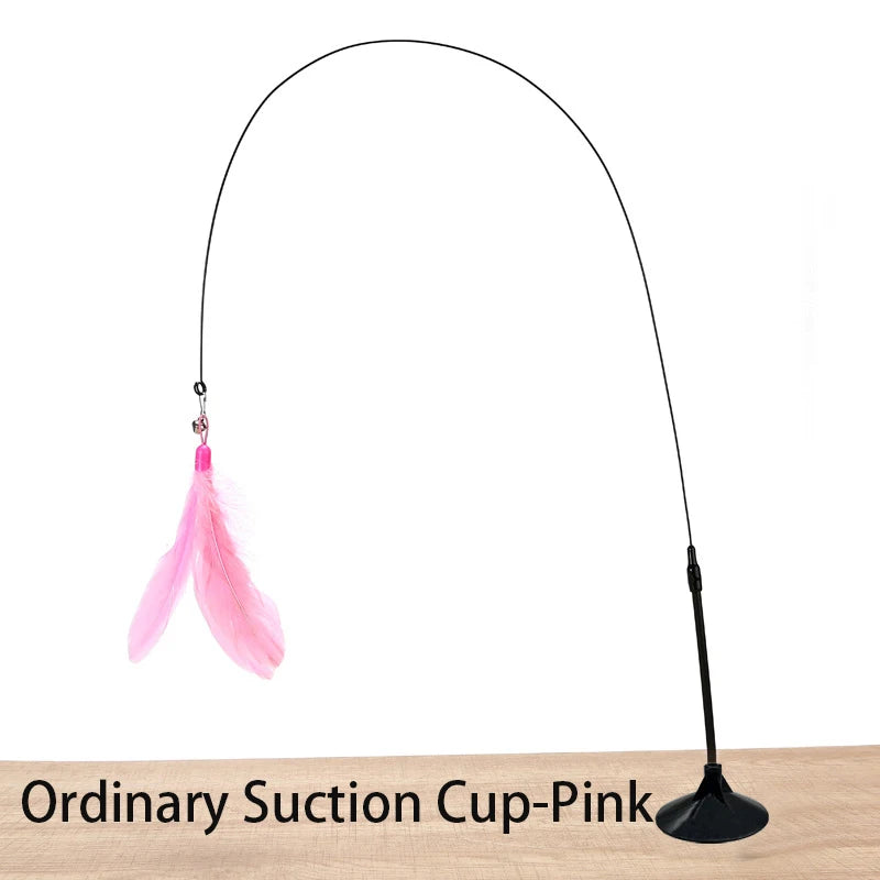 Brinquedo interativo para gatos, varinha com ventosa e penas, ideal para brincar com gatinhos.