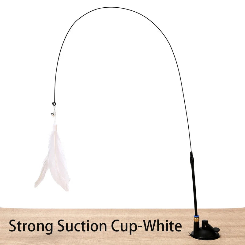 Brinquedo interativo para gatos, varinha com ventosa e penas, ideal para brincar com gatinhos.