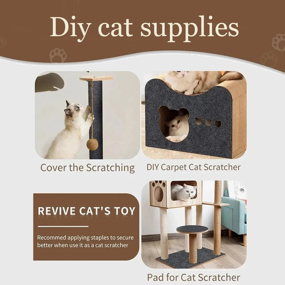 Tapete arranhador autoadesivo para gatos, recortável, ideal para arranhar cantos e paredes.