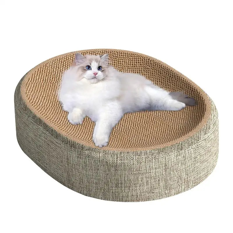 Arranhador 2 em 1 para Gatos, Protege Móveis, Afia Garras, Brinquedo Oval em Sisal Resistente ao Desgaste